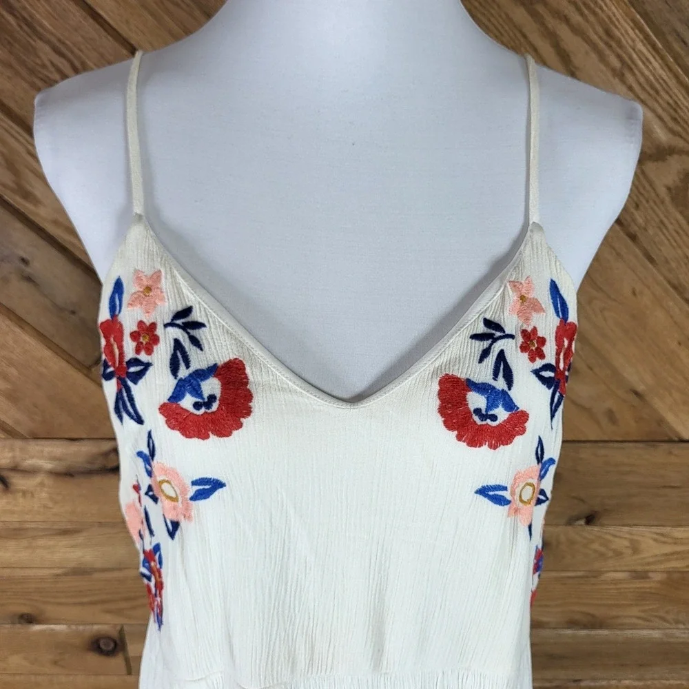 Xhilaration Maxi Dress Womens XXL Floral Embroidered Sleeveless White Multi